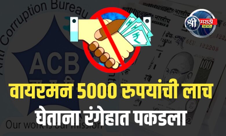 5000 रुपयांची लाच घेताना वायरमन रंगेहात अडकला 5000 रुपयांची लाच घेताना वायरमन रंगेहात अडकला